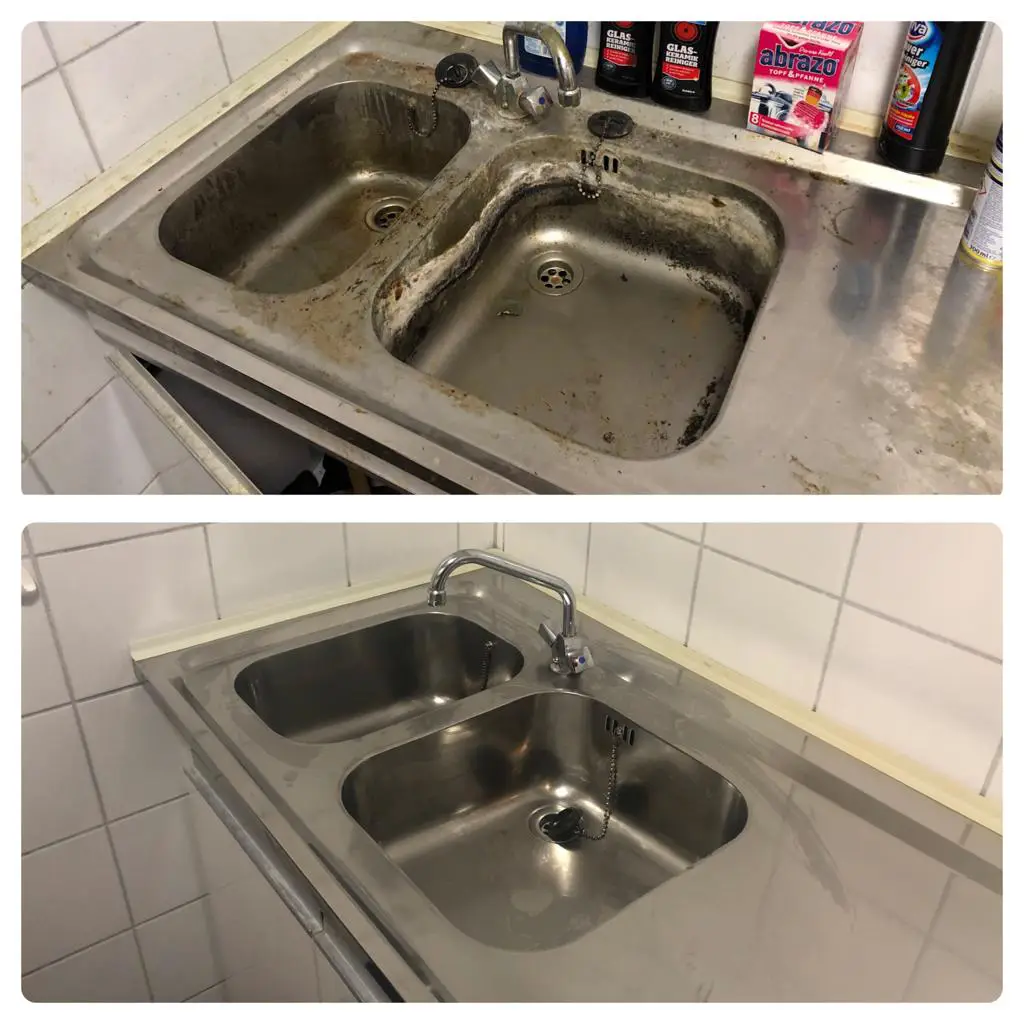 Reinigung Waschbecken vorher und nachher